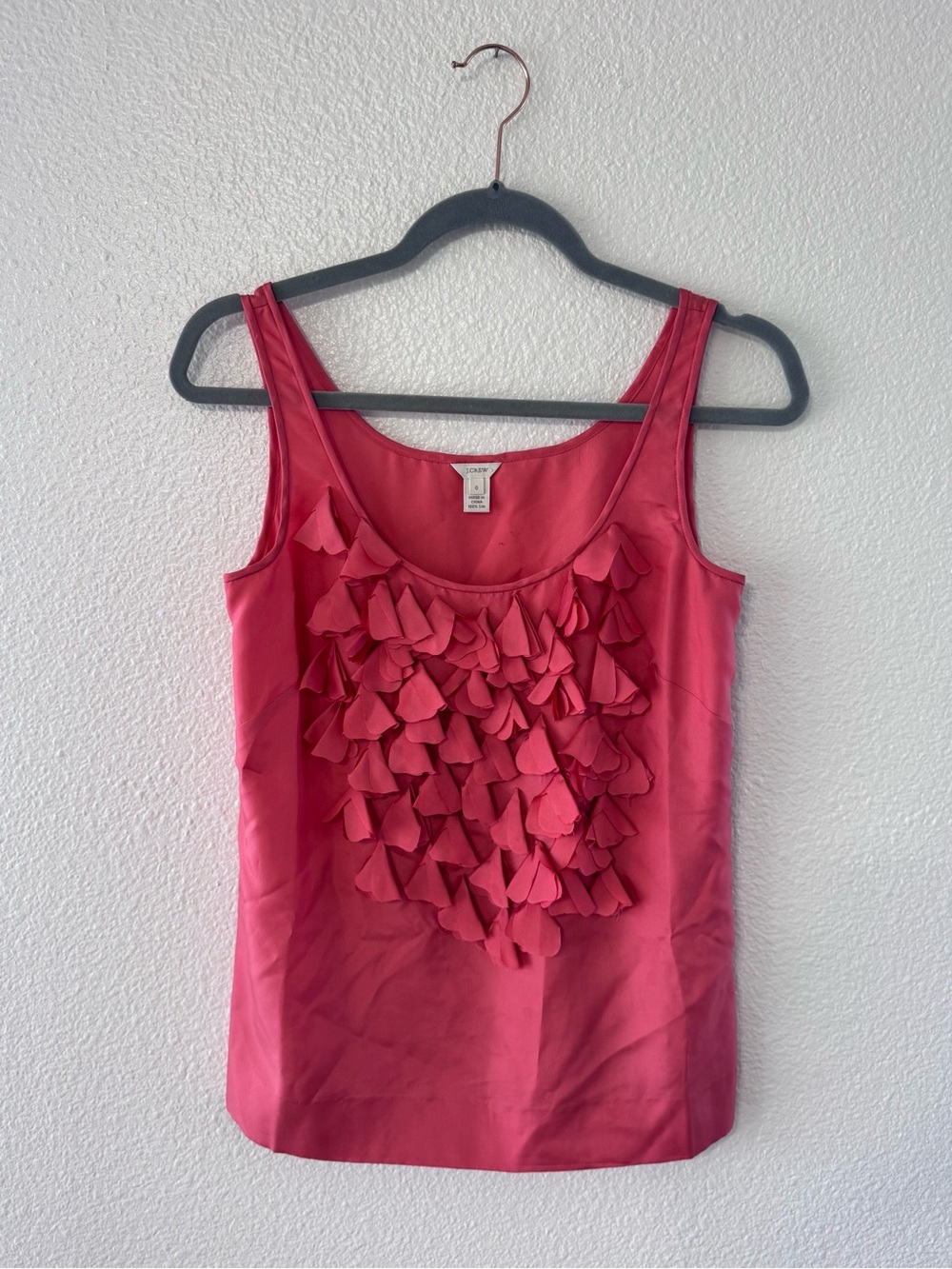 J.Crew 100% Silk Ruffle Tank Top Pink Sleeveless Blouse Size 0